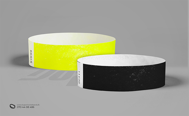 black and yellow solid colour paper hand bands / wristbands